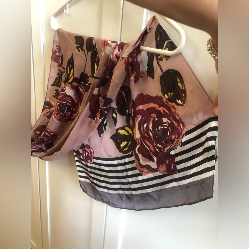 Vince Camuto Floral & Stripe Oblong Scarf 100% silk - Picture 7 of 11